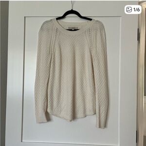 LOFT Cream Textured Crew Neck Sweater